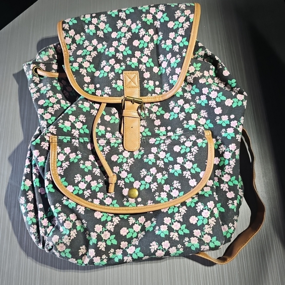 Brooklyn Bound Purple Black‎ Brown Green Mini Floral Backpack 2015 Edition EUC